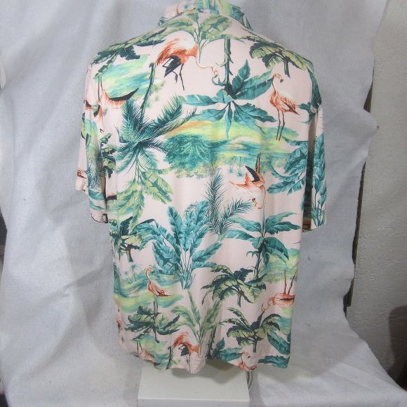 Old Navy Men Hawaiian retro pink flamingo camp shirt XL 24.5" p2p rayon tropical - Picture 6 of 11